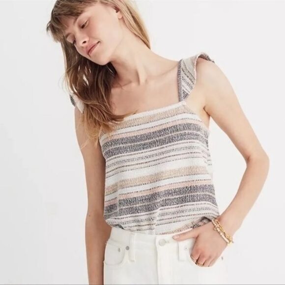 Madewell Womens Textured Striped Tank Top With Ruffle Straps XS - Picture 1 of 5